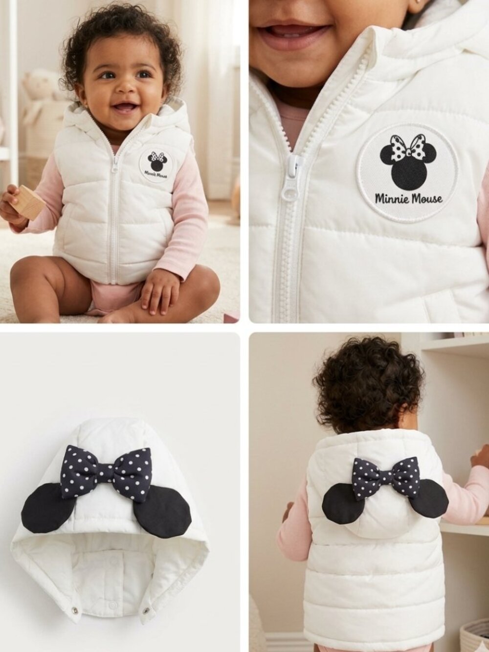 Pantaloons Minnie Mouse Hooded Puffer Vest 6-12M EUC